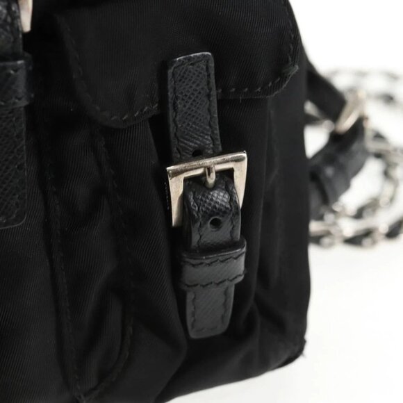 PRADA Chain Shoulder Bag Nylon Black Silver Auth 128179M - Picture 11 of 16